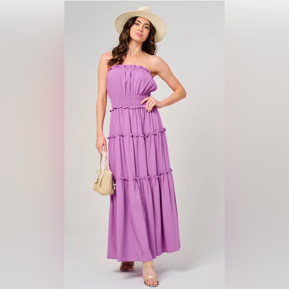 Purple Strapless Ruffled Tiered Maxi Dress – Boutique – Size Medium - Picture 4 of 5